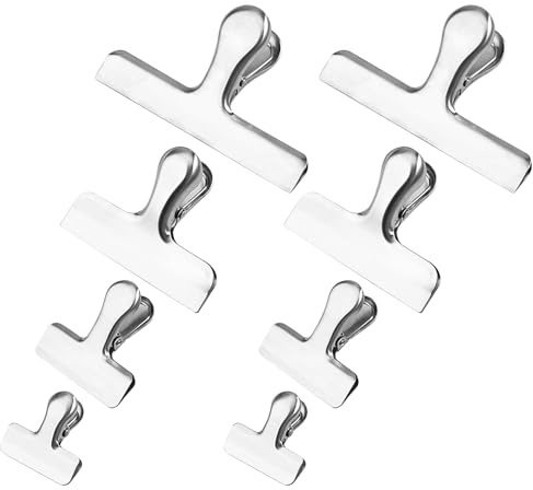 CAXUSD 8 Pièces Clips de Fermeture Alimentaire Acier Inoxydable Clips Étanches pour Sacs Congélation Organisation Cuisine et Bureau Polyvalente