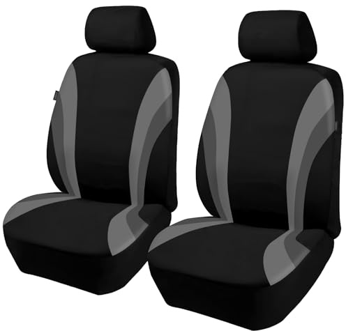 Autositzbezug Set für die Vordersitze, Atmungsaktive & Bequeme Sitzbezüge | Vordersitzbezug für alle Jahreszeiten, universell für Auto, SUV und Lieferwagen im sportlichen Design (Grau)