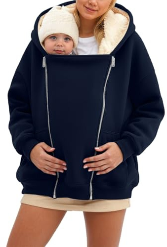 Veste de Portage d'hiver Chaude en Coton pour Femme - Manteau de Grossesse - Veste 2 en 1 d'hiver pour Femme - Veste Polaire de Grossesse avec Insert pour Bébé - Manteau Surdimensionné Chaud