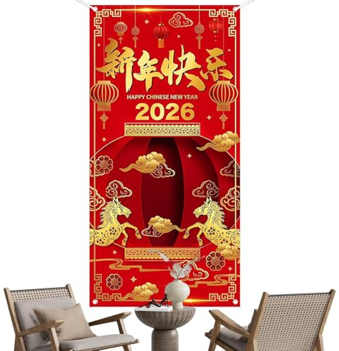 Rivestimento Per Porta Del Capodanno Cinese | Telo Sfondi Anno Del Cavallo,Copriporta Felice Anno Nuovo 180x90 Cm,Per Feste E Celebrazioni Capodanno Cinese Portico Garage Parete