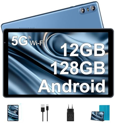 BIEGEDY Tablet 10 Pulgadas PC 12GB RAM + 128GB ROM/TF 1TB，Octa-Core 2.0 GHz, / 5G WiFi/Bluetooth 5.0 / 6000mAh / 1280 * 800 Pixels / 5MP+8MP, Tablet con Funda Azul