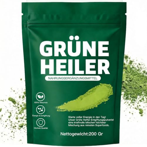 Grüne Entgiftungspulver, 200g Superfood Entgiftungspulver Helfer, Greens Pulver Mit Spirulina, Gerstengras, Inulin, Kurkuma, Vitamin D3 | Reich an Vitaminen, Mineralien & Ballaststoffen für Energie