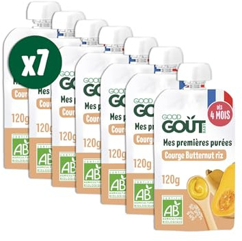 Good Goût- Mes premières purées - Plat Bébé - dès 4 mois - Courge butternut, Riz - Format Nomade - 7x120g