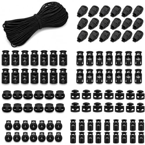 Set di elastici da 15 m, corda elastica da 3 mm, con 120 morsetti per cordoncino e 50 fermi per zaino, vestiti, tenda