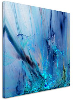 Quadratische Fotoleinwand 90x90cm abstrakt modern chic chic dekorativ schön deko schön deko e blaue Farbschlieren auf Leinwand exklusives Wandbild moderne Fotografie für ihre Wand in vielen Größen