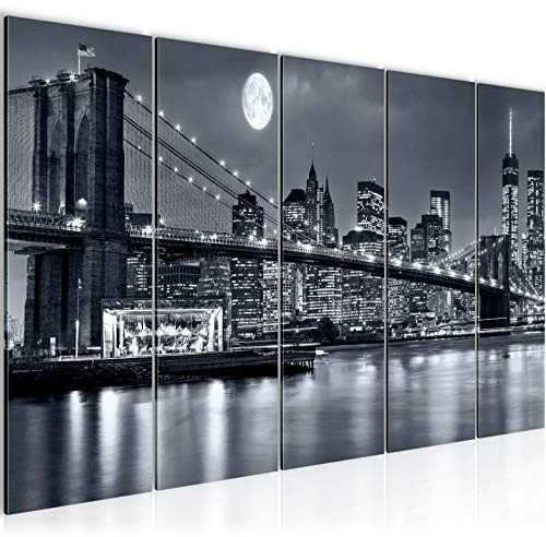Runa Art Wandbild XXL New York City Wohnzimmer Büro 200 x 80 cm Schwarz weiss 5 Teilig - Made in Germany - 606755a
