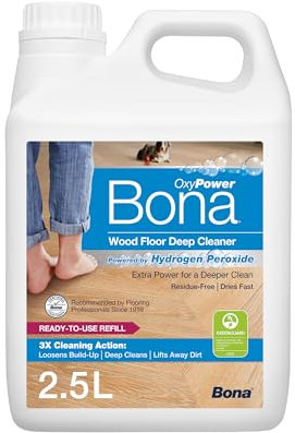 Bona OxyPower Wood Floor Cleaner Liquid, Wooden Floor Cleaner, for Varnished or Hard Waxed Wood Floors, 2.5 Litre Refill