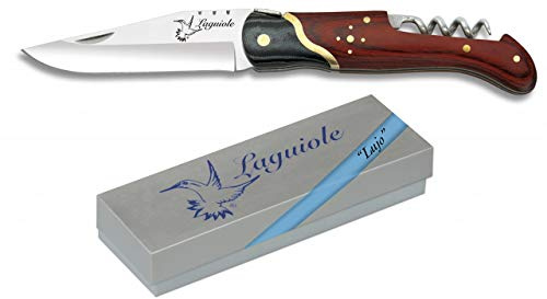 Navaja laguiole con sacacorchos roja virola MKT para Caza, Pesca, Camping, Outdoor, Supervivencia y Bushcraft Albainox 19418 + Portabotellas de regalo