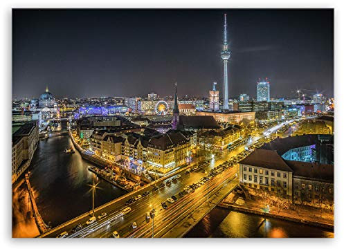 ge Bildet Bild auf Leinwand | Skyline von Berlin II - Deutschland in 100x70 cm als Wandbild | Wand-deko Dekoration Wohnung modern Bilder | 3139B