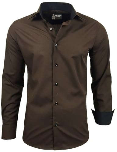 Subliminal Mode Camicia a Maniche Lunghe da Uomo | vestibilità Classica | Comoda e Facile da Lavare | Ideale per L'Ufficio e Le Uscite Informali 444-5 | Marrone XXL