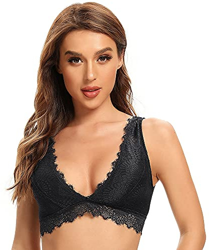 SHEKINI Damen BH Ohne Bügel Bralette Damen Spitze mit Gepolstert Tiefem Ausschnitt Bügellos Sexy Spitzen Bustier Triangel BH Sexy Unterwäsche Frauen