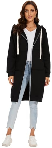 YOSICIL Damen Herbst Winter Outing Stil Frauen Warm Reißverschluss Öffnen Clubbing Dating Elegante Hoodies Sweatshirt Langen Mantel Jacke Tops Outwear Hoodie Outwear Kapuzenpullover,Schwarz,4XL