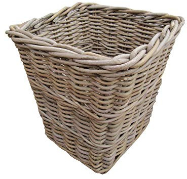 Wicker Waste Paper Basket Grey and Buff Rattan Bin Square 30cm x 30cm x 34cm Strong and Durable