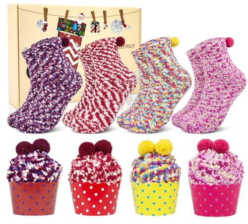 YSense Snug Geschenke für Frauen Kuschelsocken Damen | Winter Warme Cupcake Flauschige Weihnachtsgeschenke Kuschelsocken Damen 39-42 Valentinstag Geburtstagsgeschenk MEHRWEG