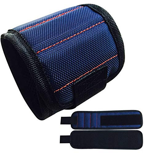 AKT Magnetisches Armband Tragbare Werkzeugtasche mit 3 Magneten Elektriker Handgelenk Werkzeuggürtel Schrauben Nägel Bohrer Armband für Reparaturwerkzeug,Blue