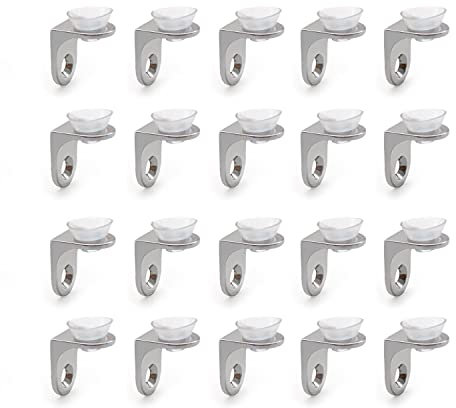 S-H Bodenträger, 20 Stück, Glasbodenträger, Kratzfest, Regalbodenträger mit Saugnapf, Verwendbar für Möbel, Bücherregal, Weinschrank, Regalträger, Silber, Zinklegierung, Wandmontage