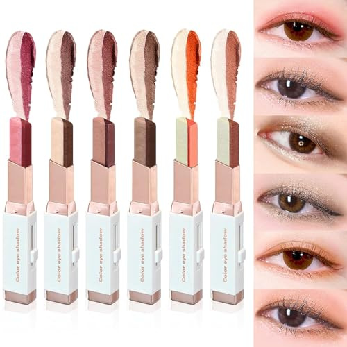 Juego de sombras de ojos en barra de 6 colores, doble color, degradado, impermeable, sombra de ojos mate de larga duración