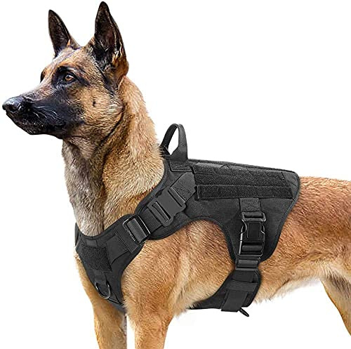 Arnes Großer Hund, No-Pull Arnes Hund, Anti-Zug, Atmungsaktiv, Trainingsweste mit 2 verstellbaren Ringen mit MOLLE-System zum Training, Jagen, Schwarz|XL