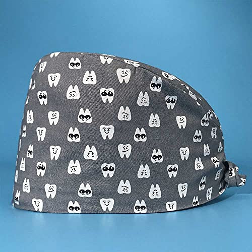 6 Pcs Bouffant Kappe Unisex Schrubben Kappe Verstellbarer Kürbis Geformter Zahndruck Haarabdeckung Krawatte Zurück Mützen Mit Schweißband Für Damen Und Herren,Grau,Einheitsgröße
