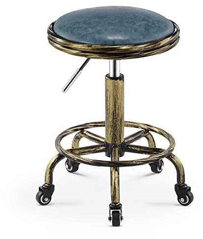 XZSBDXHH Vintage Industrial Drehhocker Rollhocker Höhenverstellbar 17,98-25,19in Arbeitshocker Drehbar 360° Bürohocker Kosmetikhocker Praxishocker Hocker mit 5 Rollen für Massage Spa Salon (G)