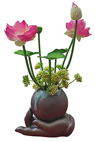 Backbayia Artificial Pot Plants Flowers Succulents Bonsai for Bookshelf Cabinet Kitchen Foyer Decoration (Water Lily Palm)