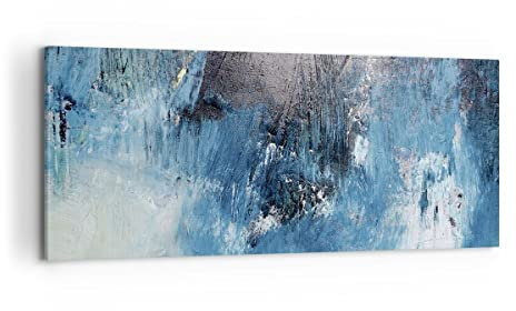 Deco Cadre Décoration Salon Abstraction Bleu Noir Moderne Impression sur Toile 120x50cm Image Tableau Decoration Murale Chambre Panoramique Art Wall Grand Tableaux Decoratifs Muraux AB120x50-4155
