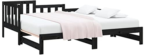 vidaXL Tagesbett Ausziehbar Sofa Gästebett Sofabett Bett Bettsofa Schlafsofa Lattenrost Ausziehbett Holzbett Bettgestell Schwarz 2X(90x200) cm Massivholz Kiefer