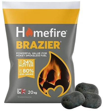 Homefire Brazier Smokeless Fuel Coal 20kg - Long Lasting, High Heat, Low Smoke Fuel for Wood Burners, Open Fires & Multi-Fuel Stoves – Made in the UK.