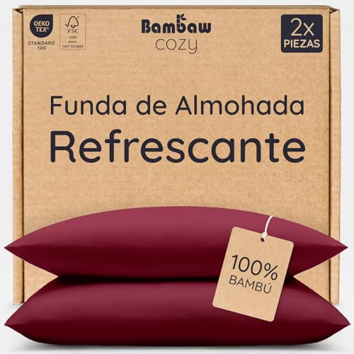 Bambaw Kissenbezug 40x60 Bambus, 2-er Pack, kühlende Bettwäsche, antiallergische Bettwäsche, haarfreundliche Bambus Kissenbezüge, antibakterieller Kopfkissenbezug (Burgunderrot)