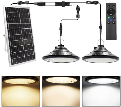 2 LED Hängande Solcellslampor Utomhus med Fjärrkontroll. Solar Hänglampor Utomhus Inomhus, Solpanel, 3200K 4800K 5200K Dimbar IP66 Vattentät Solar Pendelljus för trädgård, terrass, uteplats, garage