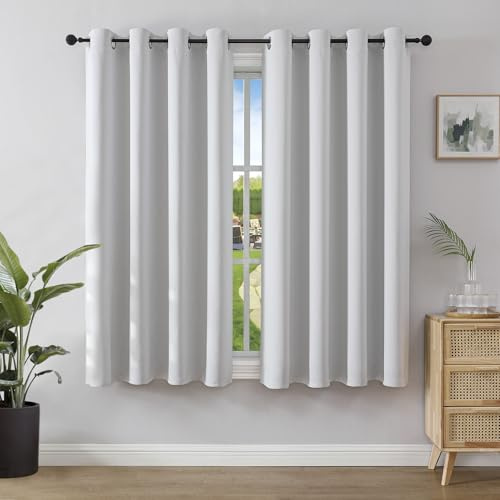 Joydeco Verdunkelungsvorhänge Grauweiß mit Ösen 2er Set H 158 x B 132 cm, Kurze Vorhänge Blickdichte 158 cm Lang für Küche Schlafzimmer