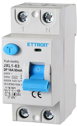 ZOREI Interruttore Differenziale Puro, 2P 2 Poli 30mA 220V, Salvavita Differenziale, Occupa 2 Moduli DIN (2P 16A)