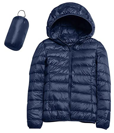 Dinnesis Frauen Warme wasserdichte Leichte Jacke Mit Kapuze Winddichter Wintermantel Mit Recycelter Isolierung Winter Schlank Kurz Mit Kapuze Warme Weiße Entendaunenmantel Imprägnierspray (Navy, L)