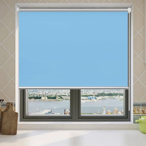 Verdunkelungsrollo Ohne Bohren 45 x 200 cm Hitzeschutz und Sichtschutz Verdunklungsrollo inkl Montagematerial für Fenster und Türen, Himmelblau