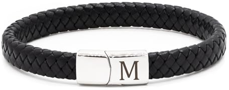 HAYOUWAY Mens Leather Bracelet Initial Bracelet for Men Engraved Letter A-Z | Personalised Birthday Gifts for Men Dad Him Boyfriend Braided Leather Bracelets Anniversary Christmas Valentine Gift