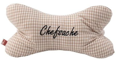 POWER INN Leseknochen groß ca. 44x23cm | Nackenkissen als Buchstütze und Lesekissen | 60° waschbar aus hochwertigem Designer-Druckstoff 100% Baumwolle (Baumwolle, Beige kariert)