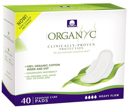 Organyc - Serviettes hygiéniques 100 % coton biologique certifié, 40 pièces, flux lourd, emballage de grande taille