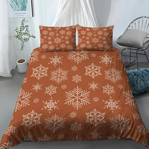 Tizhweqo Bettwäsche 135x200 Weihnachten Bettwäsche-Sets Schneeflocke Weiche Mikrofaser 3D Druck Winter Bettbezug Set 3 Teilig Bettbezüge mit Reißverschluss und 2 Kissenbezug 80x80 cm A4105