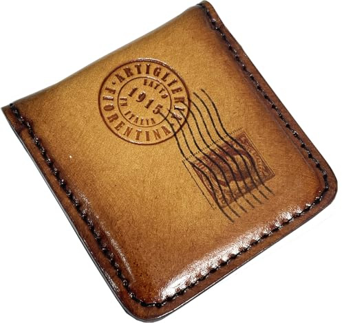 Artiglieria Fiorentina TANCREDI – Breite magnetische Geldklammer aus echtem Leder, pflanzlich gegerbt, mit Vintage-Postkartenmotiv, handgefertigt
