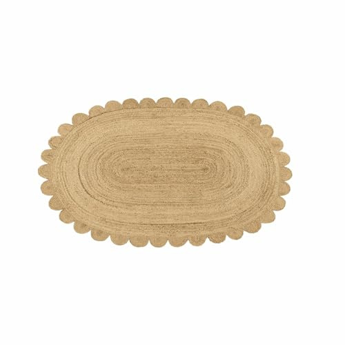 Loberon Teppich Ferce, Ovale Form mit Wellenkanten, Handgewebt, Angenehme Haptik, Natürliches Design, 70x120 cm, Wohntextilien, Wohn-Accessoire, Jute, braun