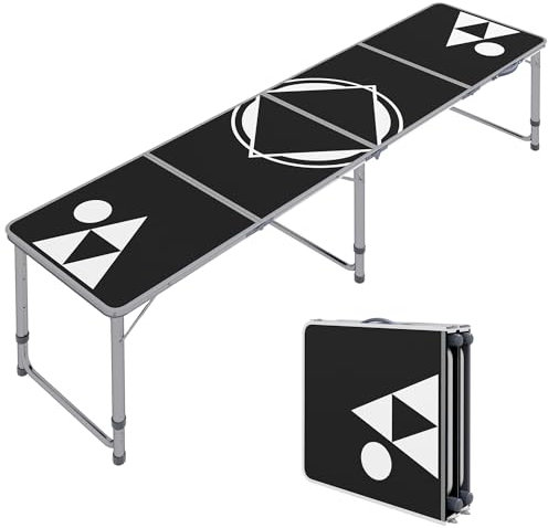 Outsunny Bierpong Tisch klappbarer Campingtisch 240 x 60 cm Klapptisch höhenverstellbar Reisetisch für Garten, Balkon, Alu, Schwarz