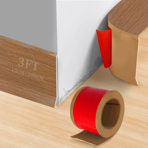 Bocguy Rodapies Autoadhesivo Ancho, Rodapie PVC Adhesivo, Flexible Zocalos Autoadhesivos Pared Decorativa para Cocina, Baño, Dormitorio, Paredes de Salón(Roble amarillo,10CM x 3M)