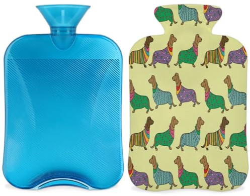 Wärmflasche mit Dackel-Motiv, 2 l, große Kapazität, Wasserbeutel für gemütliche Nächte, Linderung von Schmerzen, Rücken, Nacken und Schultern
