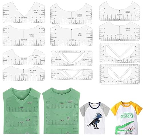 12 Stück T-Shirt Ausrichtungslineal,T-Shirt Führung Lineal,T-shirt Ruler Guide,T-Shirt Lineal Führungswerkzeug Set,DIY T-Shirts Ausrichtlineale,Lineal zum Nähen für Rundhalsausschnitt und V-Ausschnitt