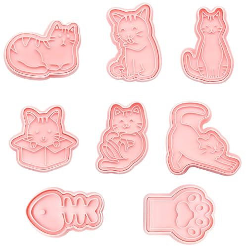 8 moldes para galletas con forma de gato, 3D, juego de cortadores de galletas, moldes 3D para galletas, chocolate, fondant, decoración de tartas