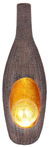 Solarleuchte Gartendeko für Außen Deko Design Solarleuchte Rattan-Optik goldfarben mit Glaskugel, Crackle braun, LED warmweiß, LxH 14,3x45,5 cm