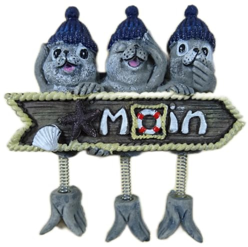 Souvenir Magnet Moin Robbe Nichts hören, sehen, Sagen 9 x 8 cm mit Federbeinen Kühlschrankmagnet Deko GPT 90601