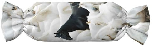 DRGFCXE Zylinderkissen mit schwarzem und weißem Pferd, mit Einsatz, sicheres, weiches Plüschkissen, geeignet für Heimdekoration, Geschenke, inklusive Kissenkern