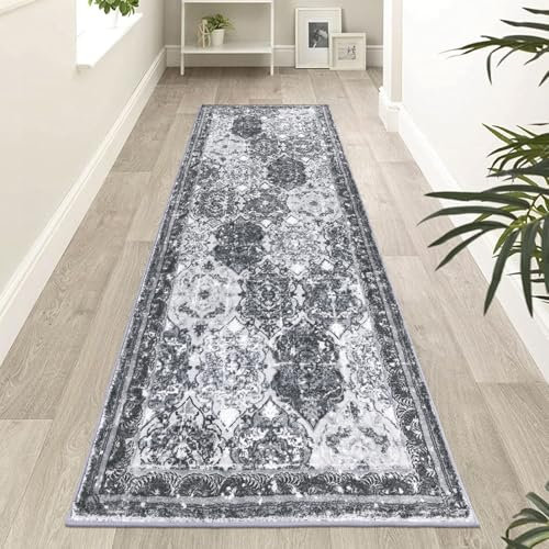 Enyhom Runner Rugs for Hallway 66 x 183cm Super Soft Boho Carpet Rug Non Slip Stair Runner Washable Hallway Runner Long Kitchen Floor Rug for Living Room Entryway Laundry Room, Dark Grey