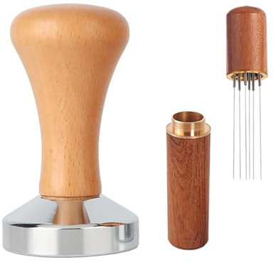 Coffee Tamper 51 mm Coffee Press Tamper, Flat Base Espresso Coffee Tamper, Coffee Tamper Espresso Press Wdt Tool with Espresso Coffee Stirrer for Cafes and Coffee Lovers